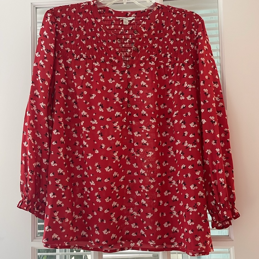 Lucky Brand Red Floral Blouse Size L